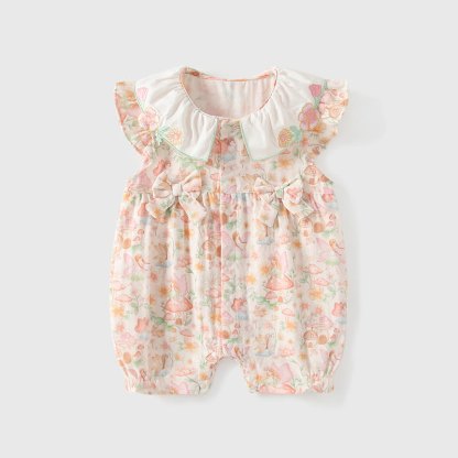 Baby Pink Mushroom and Bow Sleeveless Ruffle Romper - image 2