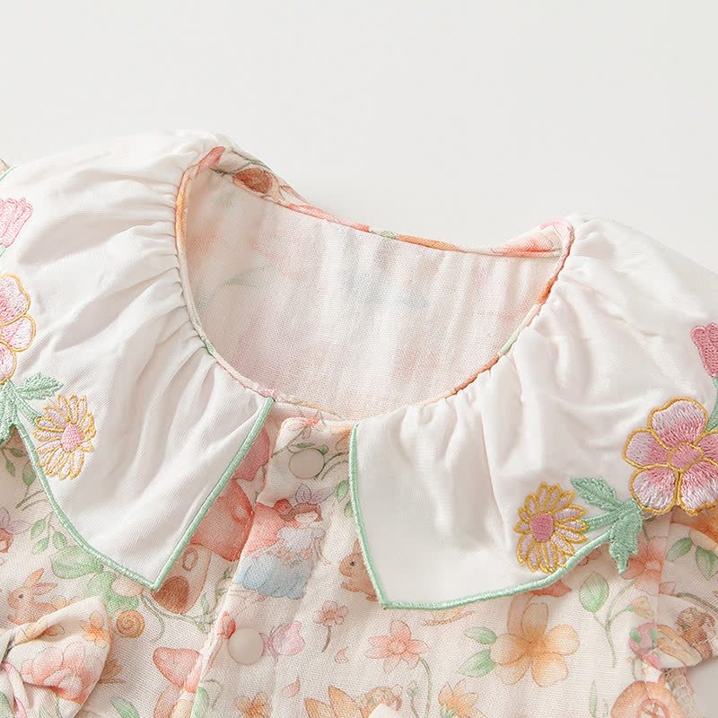 Baby Pink Mushroom and Bow Sleeveless Ruffle Romper - image 3