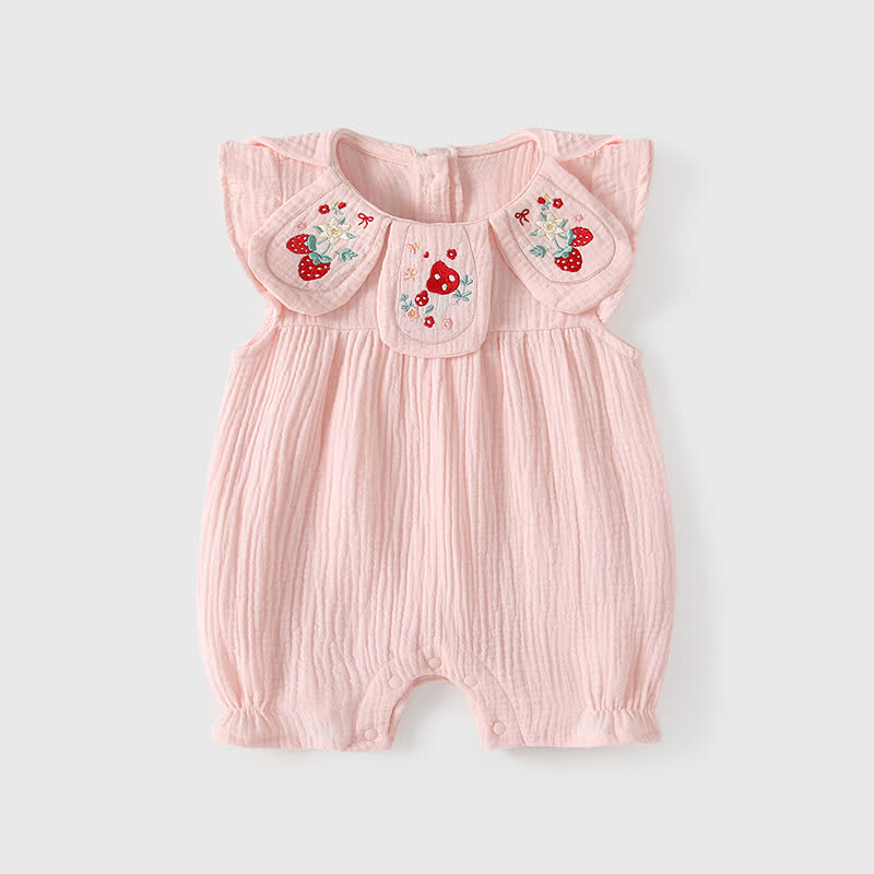 Baby Pink Mushroom and Strawberry Cotton Sleeveless Romper - image 2