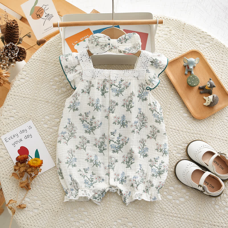 Baby Floral Lace Square Neck Sleeveless Romper - Beige - 18-24M - image 1