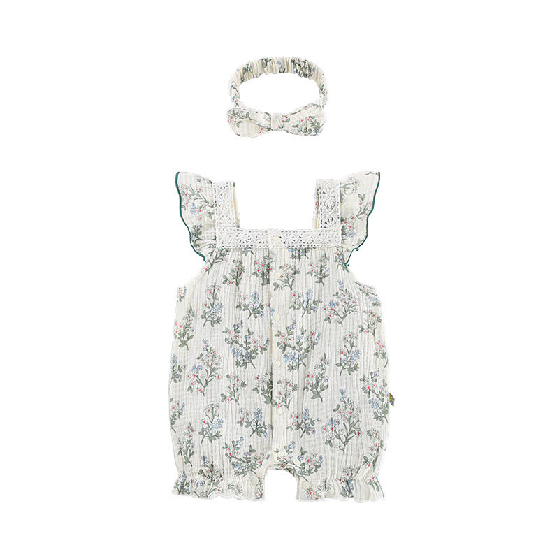 Baby Floral Lace Square Neck Sleeveless Romper - image 2