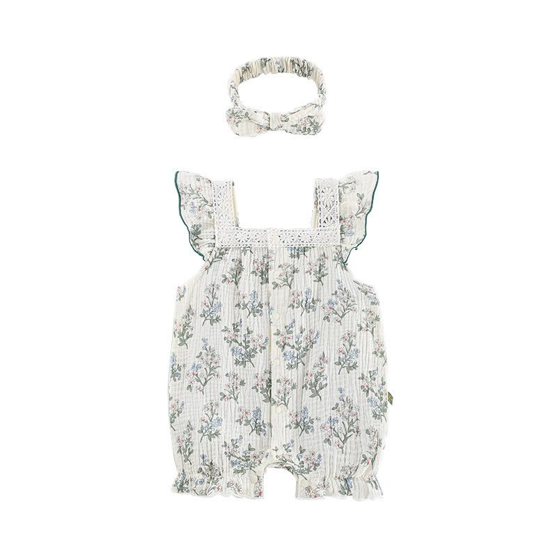 Baby Floral Lace Square Neck Sleeveless Romper - image 2