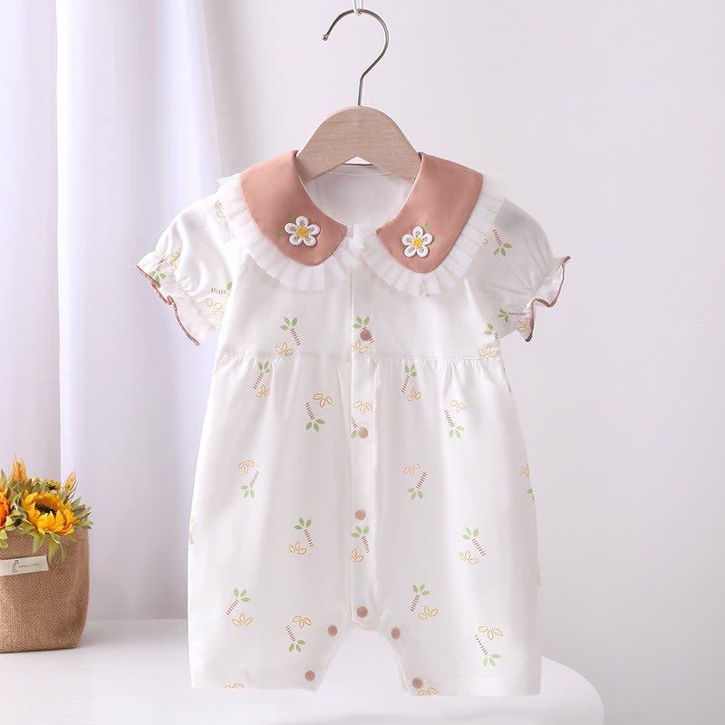 Baby Flower Sleeveless Ruffle Romper - Brown - 18-24M - image 3