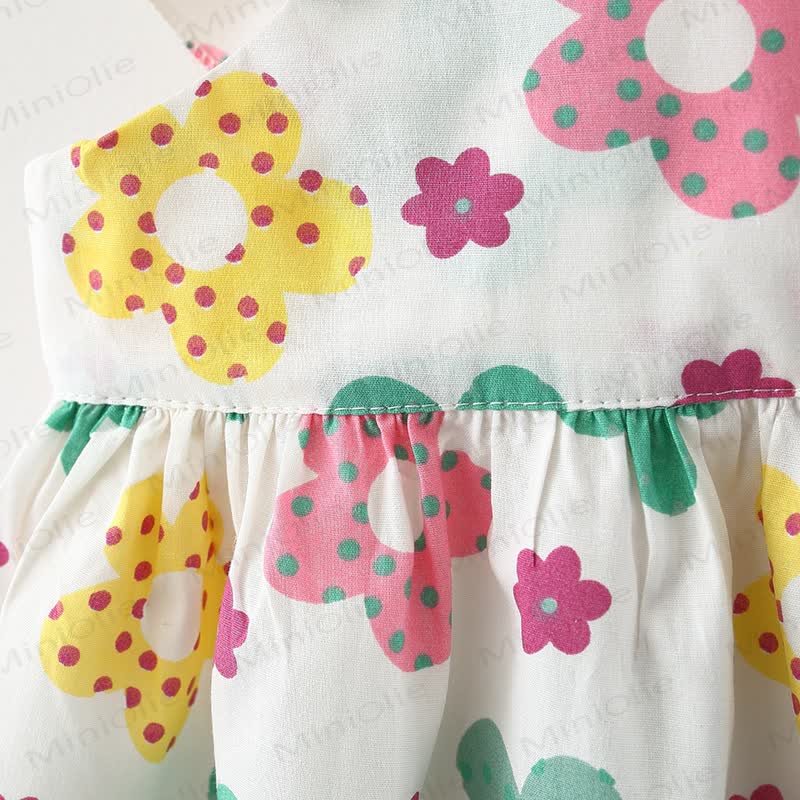 Baby Cotton Floral Print Purple or Orange Dress with Hat - image 5