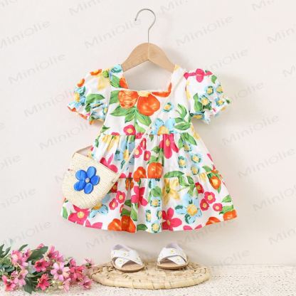 Baby Cotton Floral Orange or Blue Princess Dress - Orange - 2-3T - image 2