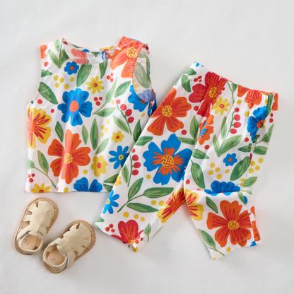 Baby 2-Piece Beige Flower Sleeveless Set - image 2