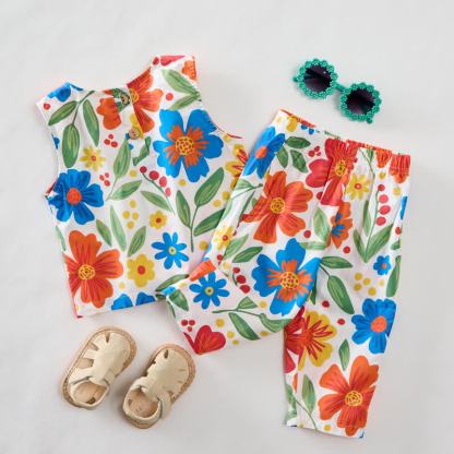 Baby 2-Piece Beige Flower Sleeveless Set - image 3