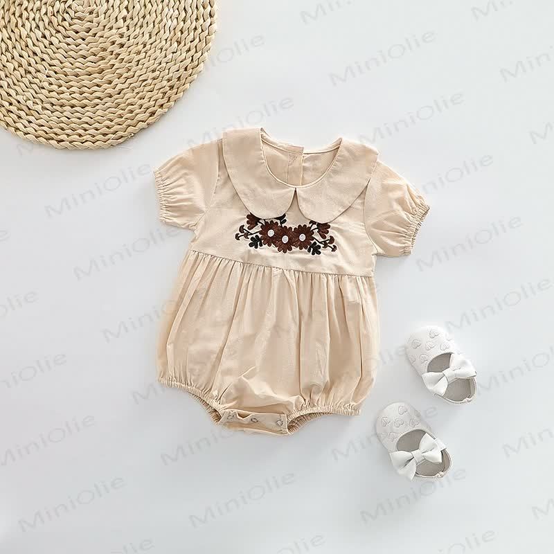 Baby Peter Pan Collar Embroidered Bodysuit - Beige - 2-3T - image 4