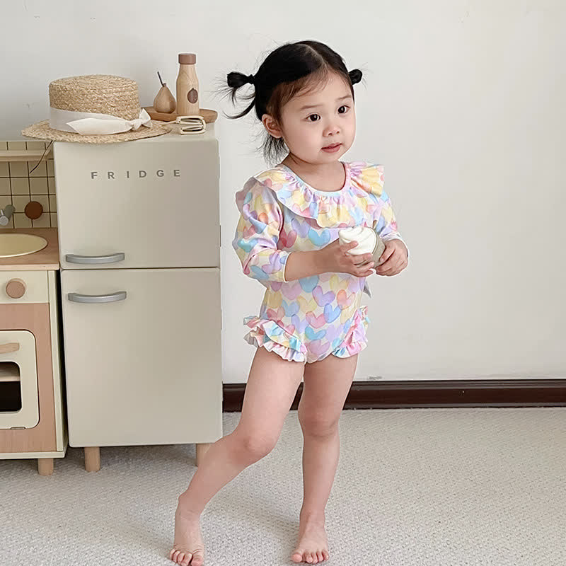 Toddler Girl Heart Print Ruffle Trimmed One-piece Swimsuit - image 2
