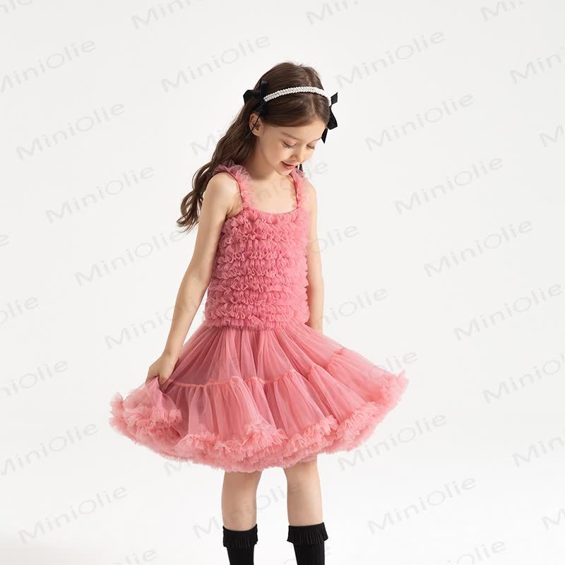 Toddler Girl Lace Princess Sleeveless Puffy Dress - Red - 6-7T - image 5