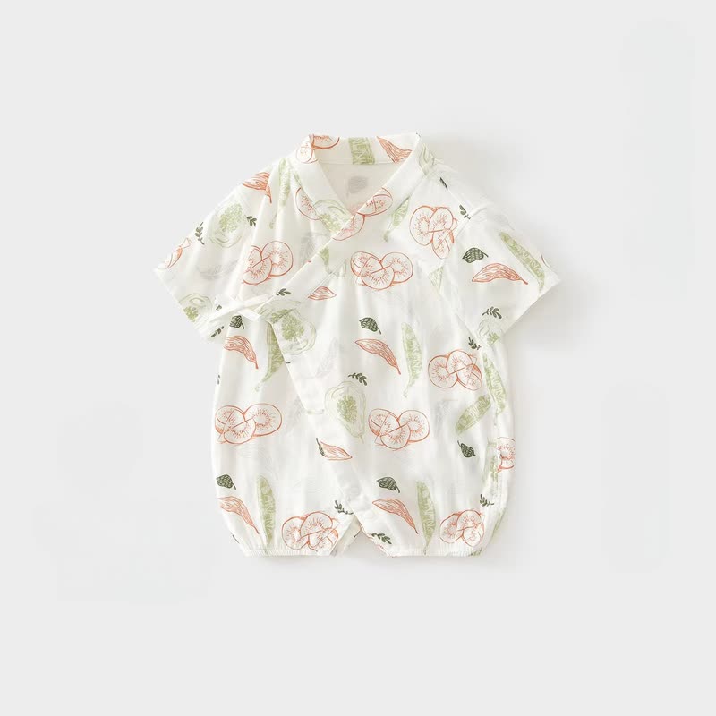 Baby White Fruit/Vegetable/Food Summer Wrap Front Romper - Fig - 15-22M - image 1