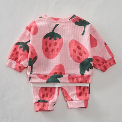 Baby Toddler Strawberry Waffle Sweatshirt 2-piece Set - image 3
