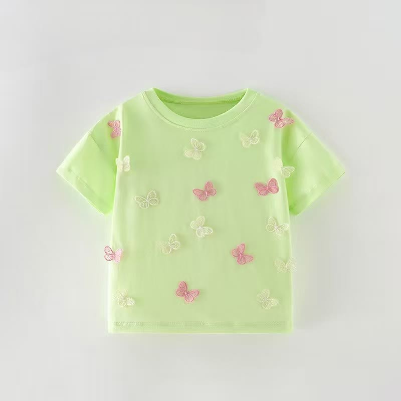 Toddler Girl Green Butterfly Summer T-shirt - Green - 10-11T - image 1
