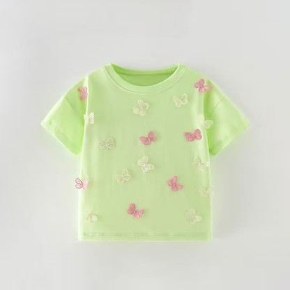 Toddler Girl Green Butterfly Summer T-shirt - Green - 10-11T - image 1