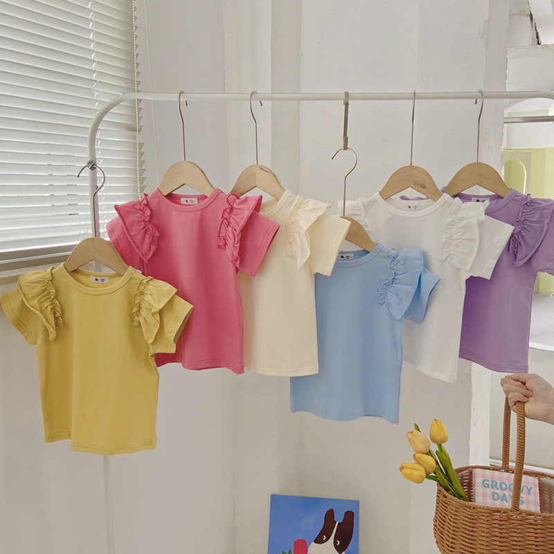 Toddler Girl Solid Color Ruffle T-shirt - image 1