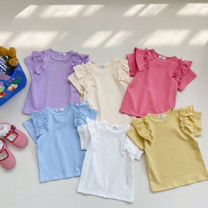 Toddler Girl Solid Color Ruffle T-shirt - image 8