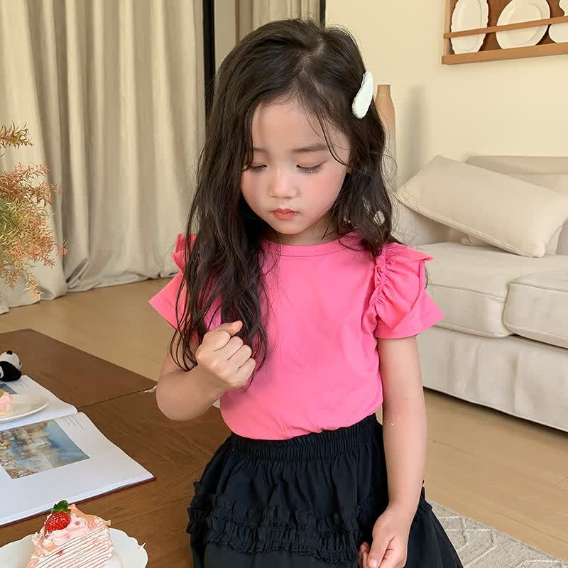 Toddler Girl Solid Color Ruffle T-shirt - Pink - 8-9T - image 4