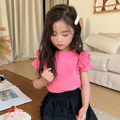 Toddler Girl Solid Color Ruffle T-shirt - Pink - 8-9T - image 4