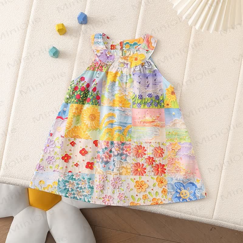 Toddler Girl Floral Sleeveless Cotton Dress - Yellow - 6-7T - image 3