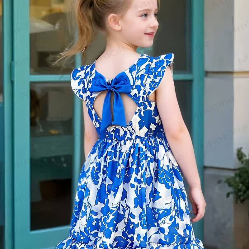 Toddler Girl Spring Floral Ruffle Bow A Line Dress - image 4