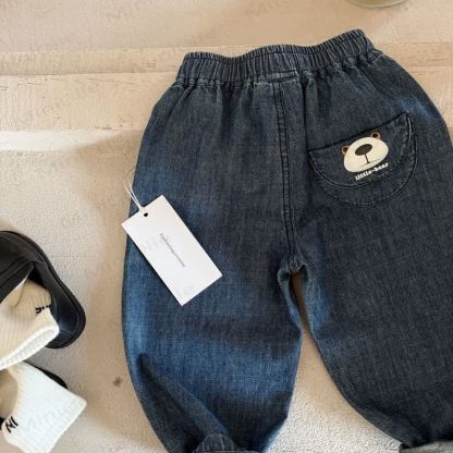 Toddler Casual Denim Bear Print Pants - Navy - 8-9T - image 2