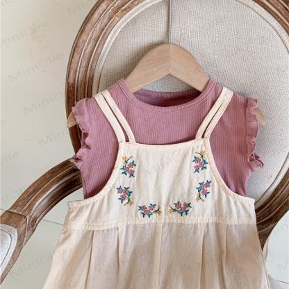 Toddler Girl Cotton Floral Beige Romper - image 4