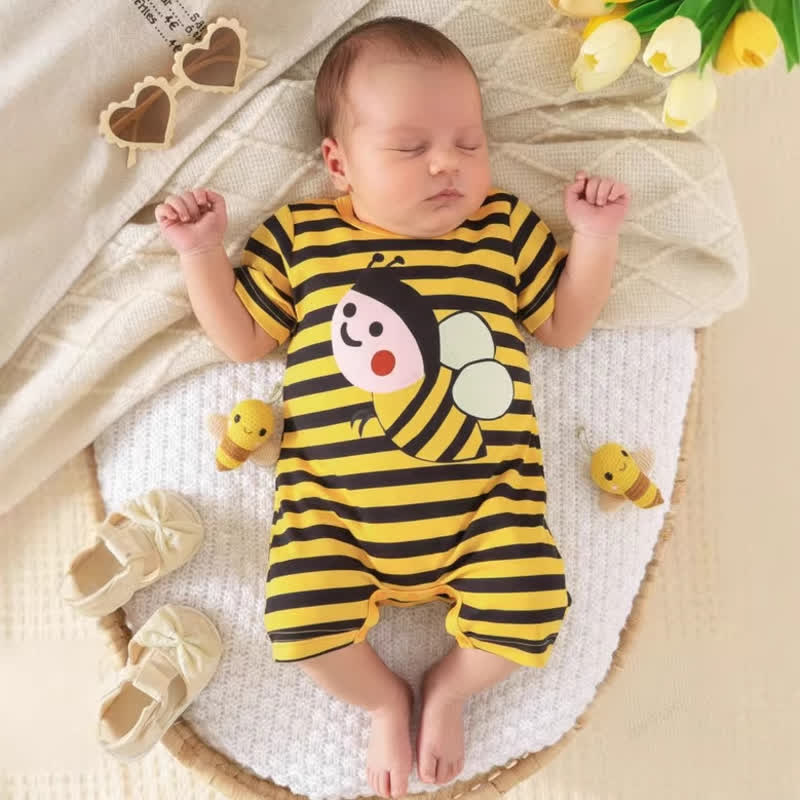 Baby Bee Striped Romper - Yellow - 6-9M - image 1