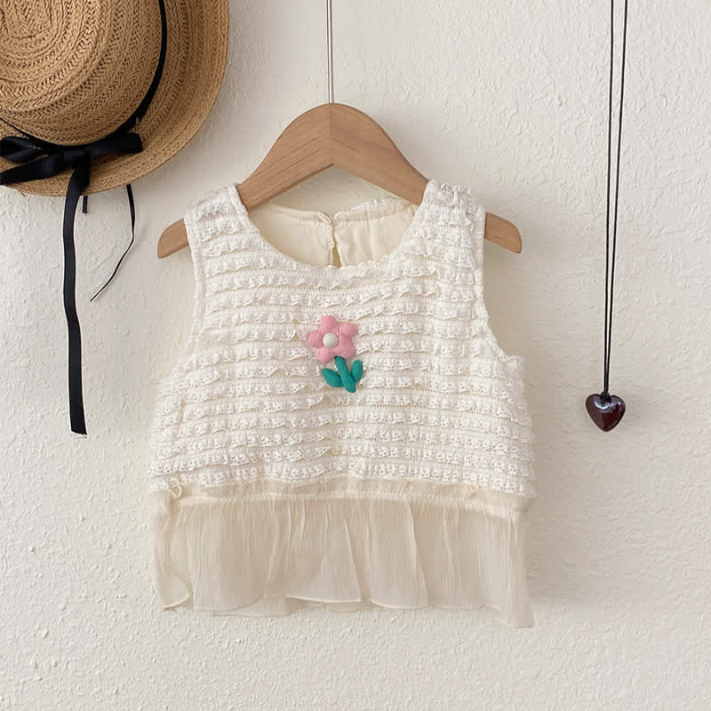 Toddler Girl Lace Smocked Sleeveless T-shirt - White - 6-7T - image 1
