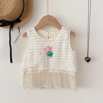 Toddler Girl Lace Smocked Sleeveless T-shirt - White - 6-7T - image 1