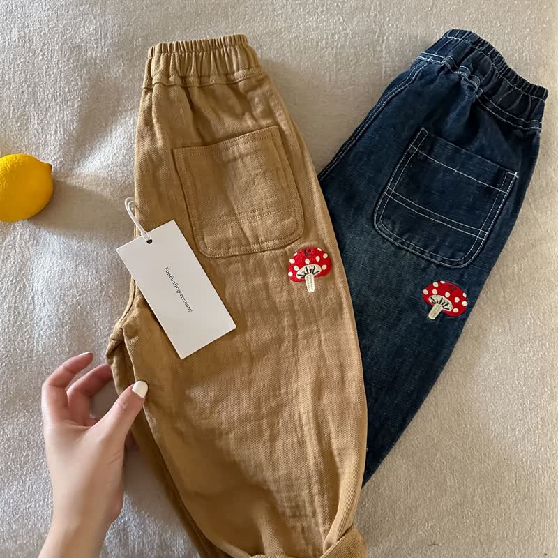 Toddler Casual Cotton Mushroom Print Denim Pants - image 4