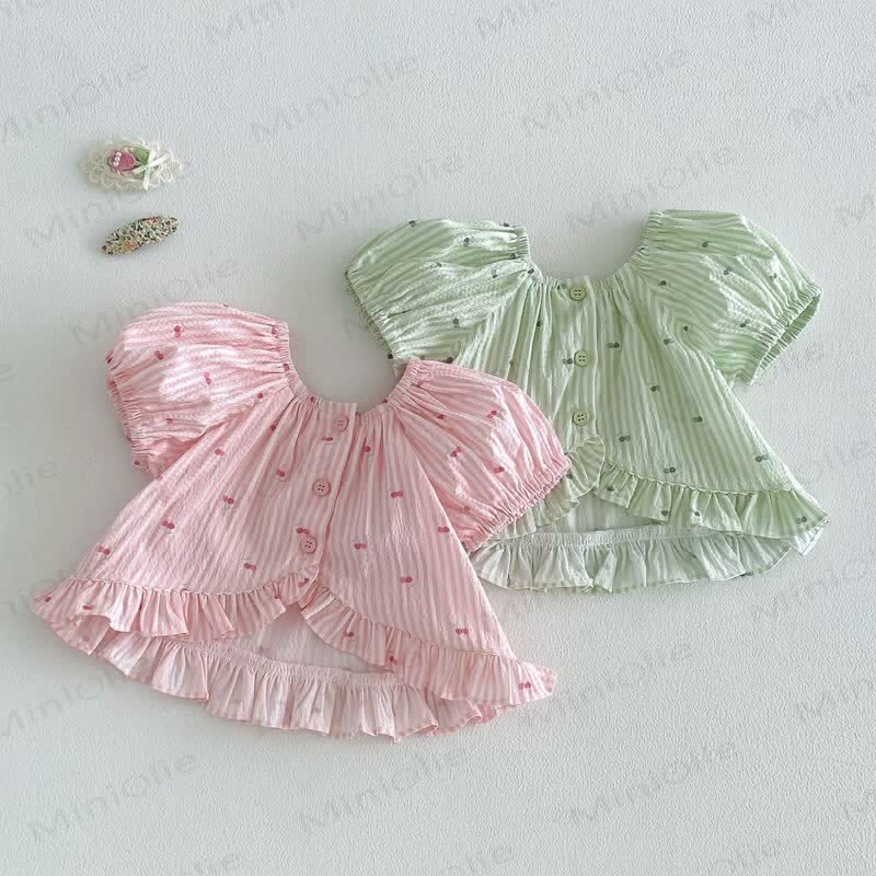 Baby Toddler Girls Cherry Print Puff Sleeve Top or Lace Solid White Pants - image 5