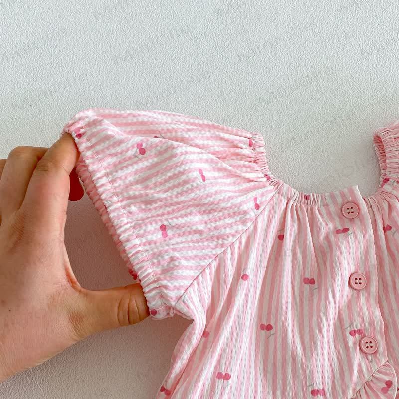 Baby Toddler Girls Cherry Print Puff Sleeve Top or Lace Solid White Pants - image 7