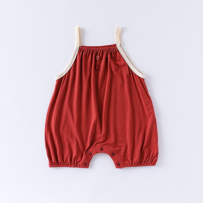 Baby Solid Color Strap Romper - Red - 12-24M - image 3