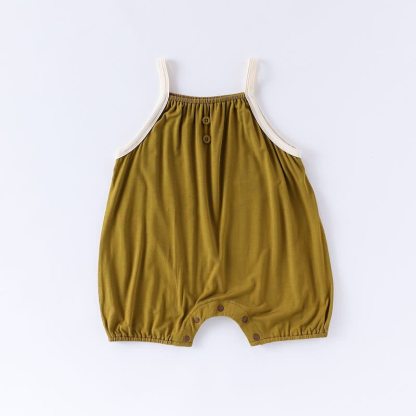 Baby Solid Color Strap Romper - Yellow - 12-24M - image 4