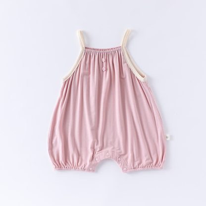 Baby Solid Color Strap Romper - Pink - 12-24M - image 5