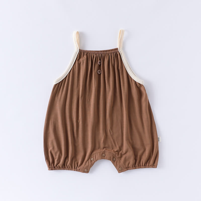 Baby Solid Color Strap Romper - Brown - 12-24M - image 6