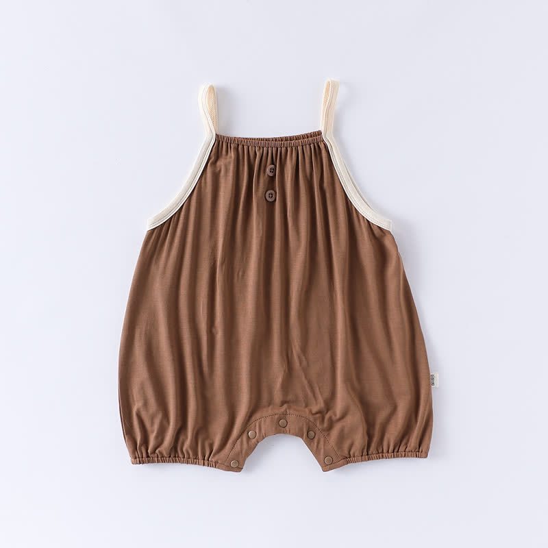 Baby Solid Color Strap Romper - Brown - 12-24M - image 6