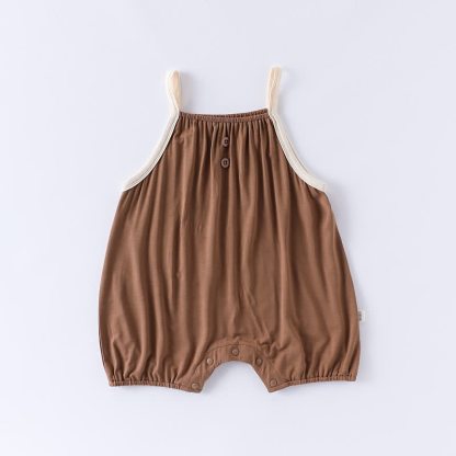 Baby Solid Color Strap Romper - Brown - 12-24M - image 6