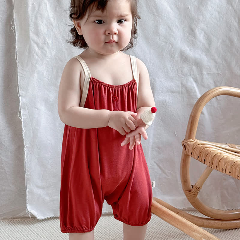 Baby Solid Color Strap Romper - image 7