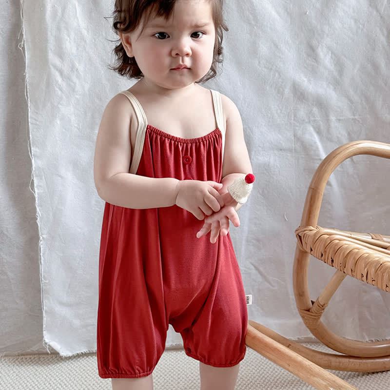 Baby Solid Color Strap Romper - image 7