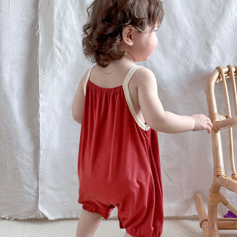 Baby Solid Color Strap Romper - image 8