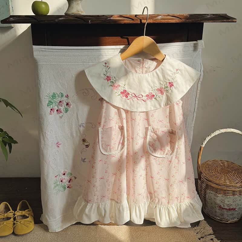 Toddler Girl Cotton Pink Ribbed Bows Print Dress - image 4