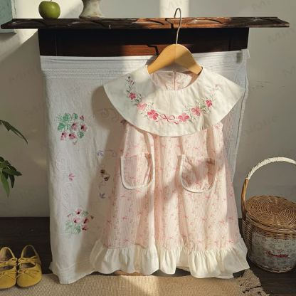 Toddler Girl Cotton Pink Ribbed Bows Print Dress - image 4