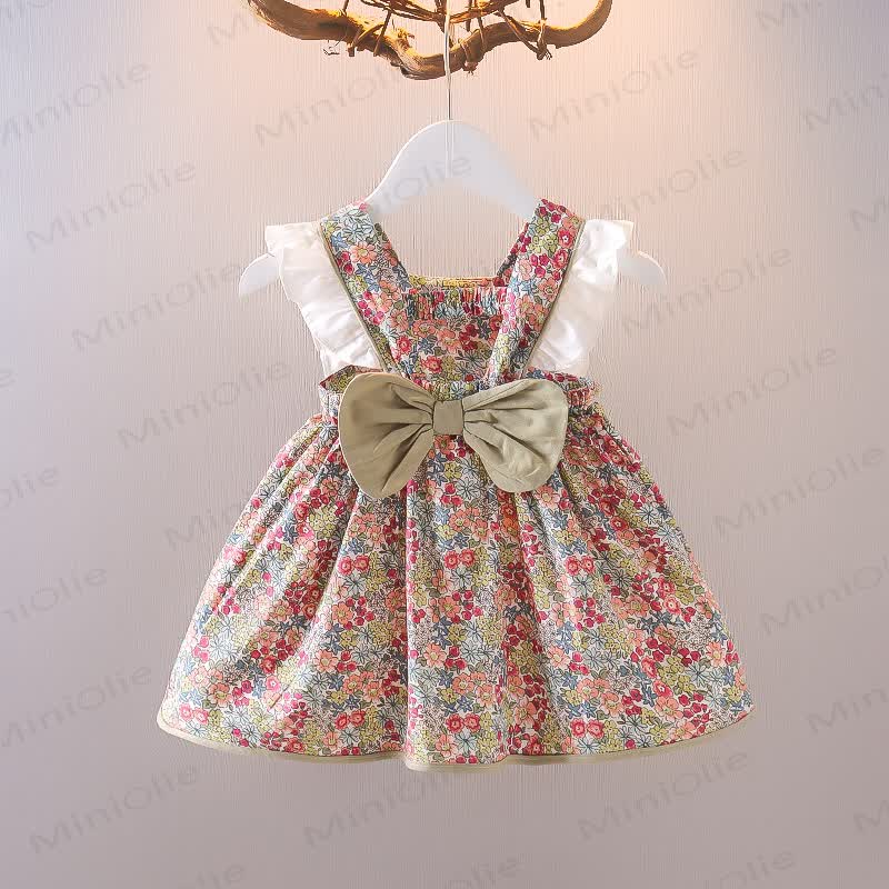 Baby Toddler Girl Cotton Bow Floral Print Sleeveless Dress - Green - 3-4T - image 2