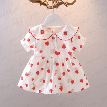 Baby Toddler Girls Cotton Summer Strawberry Print Dress - Red - 3-4T - image 1