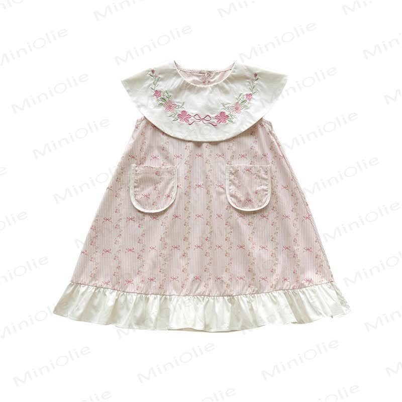 Toddler Girl Cotton Pink Ribbed Bows Print Dress - Pink - 8-9T - image 2