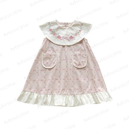Toddler Girl Cotton Pink Ribbed Bows Print Dress - Pink - 8-9T - image 2