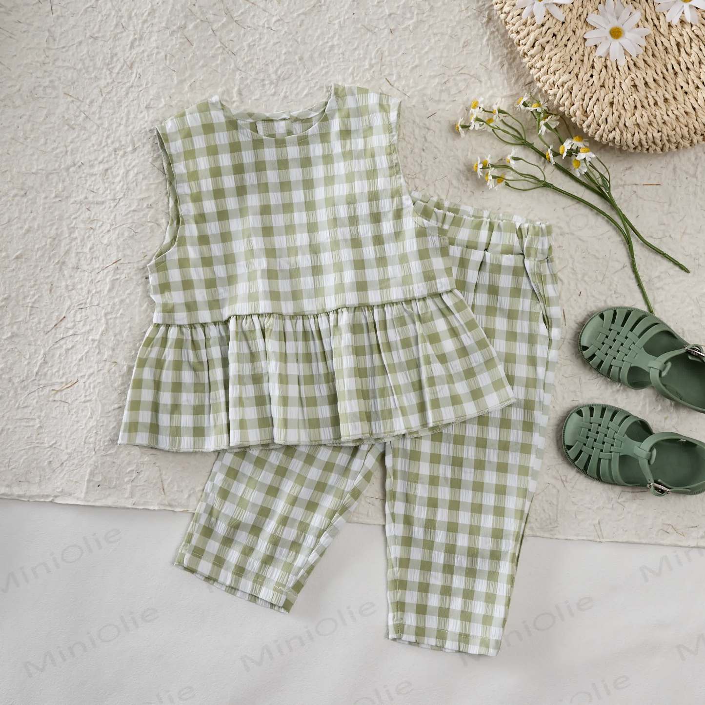 Baby Toddler Green Plaid Sleeveless 2-piece Set - image 2