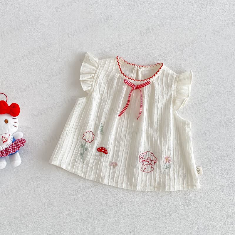 Baby Toddler Girl Bow Tank Top or Sleeveless Dress or Plaid Pants - Beige Top - 4-5T - image 2