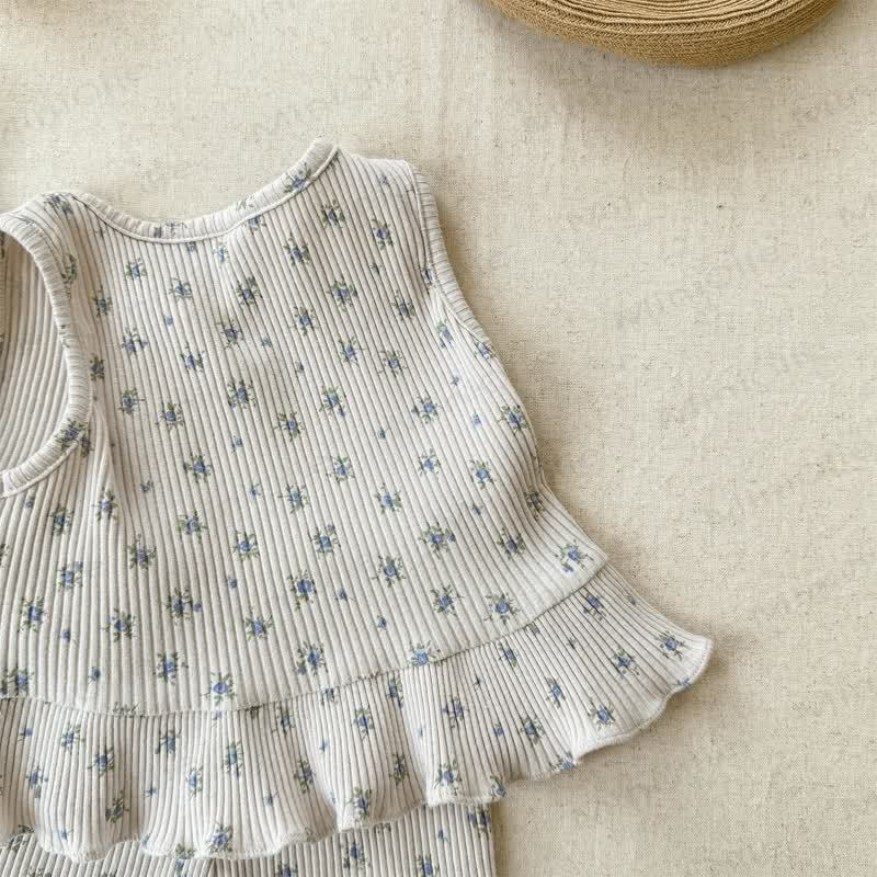 Toddler Girl Summer Cotton Ribbed Tank Top and Shorts Set - Beige - 6-7T - image 3